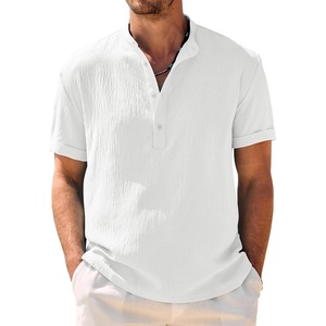 image:imageCOOFANDY Mens Casual Henley Shirt Band Collar Short Sleeve Shirt Summer Beach Hippie TShirtWhite