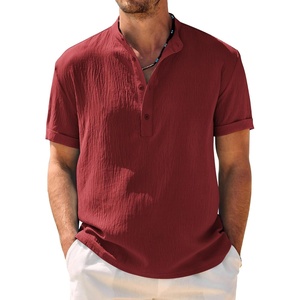 image:imageCOOFANDY Mens Casual Henley Shirt Band Collar Short Sleeve Shirt Summer Beach Hippie TShirtWine Red
