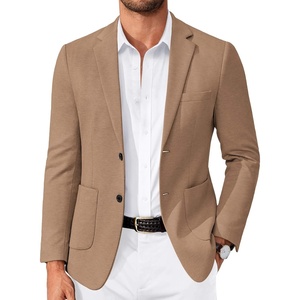 image:imageCOOFANDY Mens Casual Knit Blazer Slim Fit Lightweight Sport Coat Stretch Two Button Suit JacketLight Brown