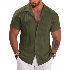 image:imageCOOFANDY Mens Casual Shirts Short Sleeve Button Down Shirts Fashion Textured Summer Beach ShirtArmy Green