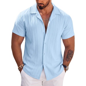 image:imageCOOFANDY Mens Casual Shirts Short Sleeve Button Down Shirts Fashion Textured Summer Beach ShirtClear Blue
