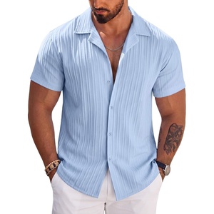 image:imageCOOFANDY Mens Casual Shirts Short Sleeve Button Down Shirts Fashion Textured Summer Beach ShirtLight Blue
