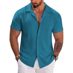image:imageCOOFANDY Mens Casual Shirts Short Sleeve Button Down Shirts Fashion Textured Summer Beach ShirtTeal