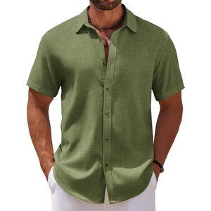 image:imageCOOFANDY Mens Casual Summer Beach Shirt Short Sleeve Button Down Shirt Vacation Wedding Shirt Linen Textured ShirtsArmy Green