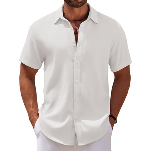 image:imageCOOFANDY Mens Casual Summer Beach Shirt Short Sleeve Button Down Shirt Vacation Wedding Shirt Linen Textured ShirtsAwhite
