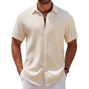 image:imageCOOFANDY Mens Casual Summer Beach Shirt Short Sleeve Button Down Shirt Vacation Wedding Shirt Linen Textured ShirtsBeige