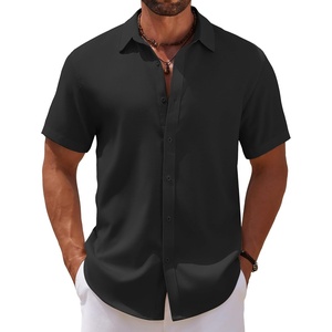 image:imageCOOFANDY Mens Casual Summer Beach Shirt Short Sleeve Button Down Shirt Vacation Wedding Shirt Linen Textured ShirtsBlack