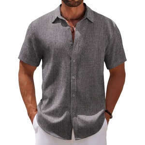 image:imageCOOFANDY Mens Casual Summer Beach Shirt Short Sleeve Button Down Shirt Vacation Wedding Shirt Linen Textured ShirtsDark Grey