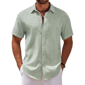 image:imageCOOFANDY Mens Casual Summer Beach Shirt Short Sleeve Button Down Shirt Vacation Wedding Shirt Linen Textured ShirtsGreen