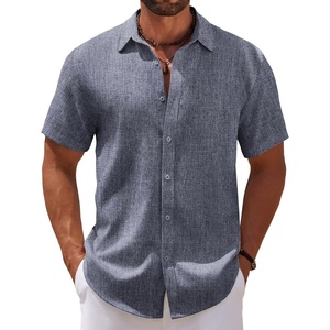 image:imageCOOFANDY Mens Casual Summer Beach Shirt Short Sleeve Button Down Shirt Vacation Wedding Shirt Linen Textured ShirtsNavy Blue