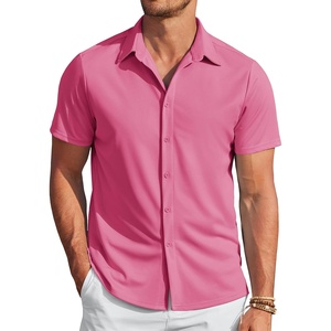 image:imageCOOFANDY Mens Casual Wrinkle Free Shirts Short Sleeve Button Down Summer Stretch Dress ShirtHot Pink