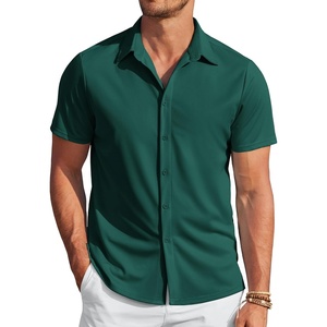 image:imageCOOFANDY Mens Casual Wrinkle Free Shirts Short Sleeve Button Down Summer Stretch Dress ShirtLake Green