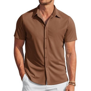 image:imageCOOFANDY Mens Casual Wrinkle Free Shirts Short Sleeve Button Down Summer Stretch Dress ShirtLight Brown