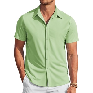 image:imageCOOFANDY Mens Casual Wrinkle Free Shirts Short Sleeve Button Down Summer Stretch Dress ShirtLight Green