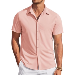 image:imageCOOFANDY Mens Casual Wrinkle Free Shirts Short Sleeve Button Down Summer Stretch Dress ShirtLight Pink
