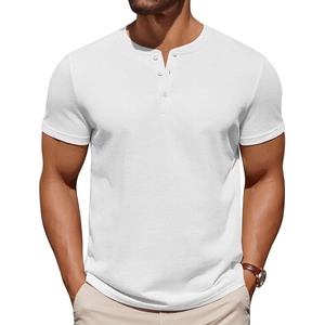 image:imageCOOFANDY Mens Cotton Henley TShirts Short Sleeve Button Casual Basic Tees Work Shirts with Split SideAll White