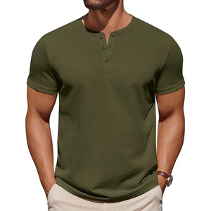 image:imageCOOFANDY Mens Cotton Henley TShirts Short Sleeve Button Casual Basic Tees Work Shirts with Split SideArmy Green