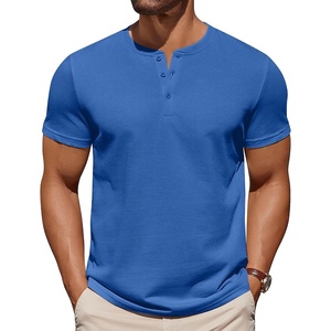 image:imageCOOFANDY Mens Cotton Henley TShirts Short Sleeve Button Casual Basic Tees Work Shirts with Split SideBlue