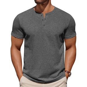 image:imageCOOFANDY Mens Cotton Henley TShirts Short Sleeve Button Casual Basic Tees Work Shirts with Split SideDark Grey