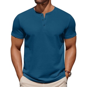 image:imageCOOFANDY Mens Cotton Henley TShirts Short Sleeve Button Casual Basic Tees Work Shirts with Split SideDenim Blue