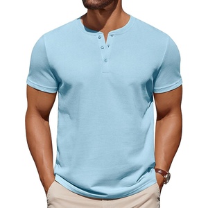 image:imageCOOFANDY Mens Cotton Henley TShirts Short Sleeve Button Casual Basic Tees Work Shirts with Split SideLight Blue