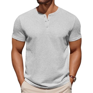 image:imageCOOFANDY Mens Cotton Henley TShirts Short Sleeve Button Casual Basic Tees Work Shirts with Split SideLight Grey