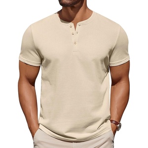 image:imageCOOFANDY Mens Cotton Henley TShirts Short Sleeve Button Casual Basic Tees Work Shirts with Split SideLight Khaki