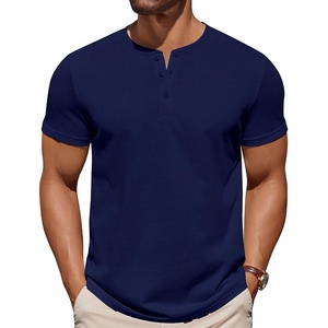 image:imageCOOFANDY Mens Cotton Henley TShirts Short Sleeve Button Casual Basic Tees Work Shirts with Split SideNavy Blue