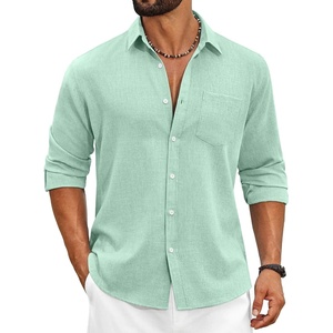 image:imageCOOFANDY Mens Cotton Linen Button Down Shirts Long Sleeve Casual Summer Beach Shirts for MenBright Green