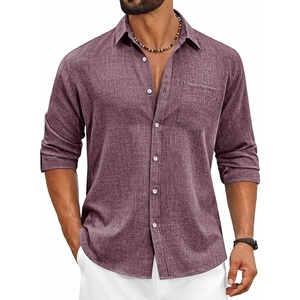 image:imageCOOFANDY Mens Cotton Linen Button Down Shirts Long Sleeve Casual Summer Beach Shirts for MenBurgundy