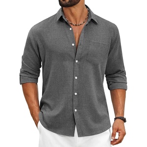 image:imageCOOFANDY Mens Cotton Linen Button Down Shirts Long Sleeve Casual Summer Beach Shirts for MenFlecking Black