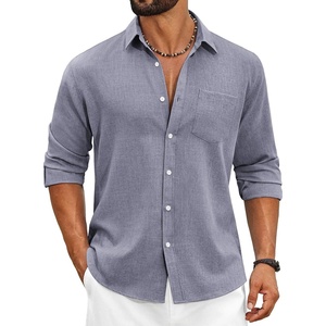 image:imageCOOFANDY Mens Cotton Linen Button Down Shirts Long Sleeve Casual Summer Beach Shirts for MenHeathered Navy