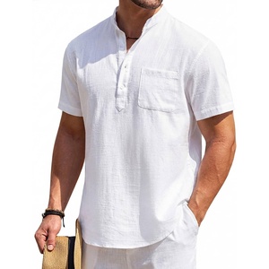 image:imageCOOFANDY Mens Cotton Linen Henley Shirt Short Sleeve Hippie Casual Beach TShirts with Pocket01white