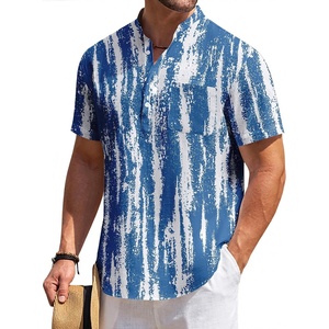 image:imageCOOFANDY Mens Cotton Linen Henley Shirt Short Sleeve Hippie Casual Beach TShirts with PocketBlue Tiedye
