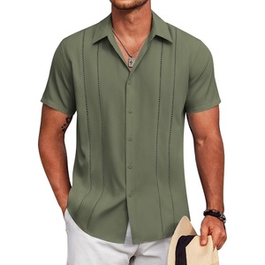 image:imageCOOFANDY Mens Cuban Guayabera Shirt Short Sleeve Button Down Shirts Summer Beach Vacation ShirtsArmy Green