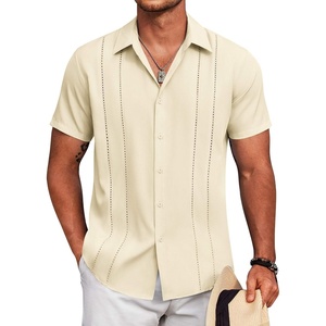 image:imageCOOFANDY Mens Cuban Guayabera Shirt Short Sleeve Button Down Shirts Summer Beach Vacation ShirtsBeige