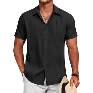 image:imageCOOFANDY Mens Cuban Guayabera Shirt Short Sleeve Button Down Shirts Summer Beach Vacation ShirtsBlack