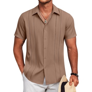 image:imageCOOFANDY Mens Cuban Guayabera Shirt Short Sleeve Button Down Shirts Summer Beach Vacation ShirtsCaramel