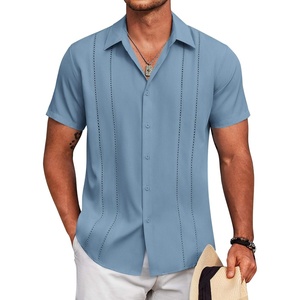 image:imageCOOFANDY Mens Cuban Guayabera Shirt Short Sleeve Button Down Shirts Summer Beach Vacation ShirtsDenim Blue