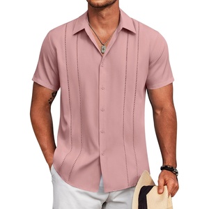 image:imageCOOFANDY Mens Cuban Guayabera Shirt Short Sleeve Button Down Shirts Summer Beach Vacation ShirtsDusty Pink