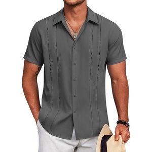 image:imageCOOFANDY Mens Cuban Guayabera Shirt Short Sleeve Button Down Shirts Summer Beach Vacation ShirtsGray