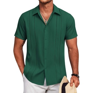 image:imageCOOFANDY Mens Cuban Guayabera Shirt Short Sleeve Button Down Shirts Summer Beach Vacation ShirtsGreen