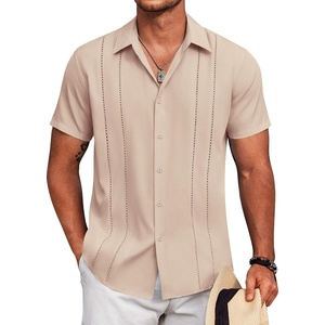 image:imageCOOFANDY Mens Cuban Guayabera Shirt Short Sleeve Button Down Shirts Summer Beach Vacation ShirtsKhaki