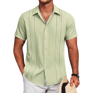 image:imageCOOFANDY Mens Cuban Guayabera Shirt Short Sleeve Button Down Shirts Summer Beach Vacation ShirtsLight Green