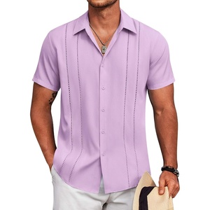 image:imageCOOFANDY Mens Cuban Guayabera Shirt Short Sleeve Button Down Shirts Summer Beach Vacation ShirtsLight Purple