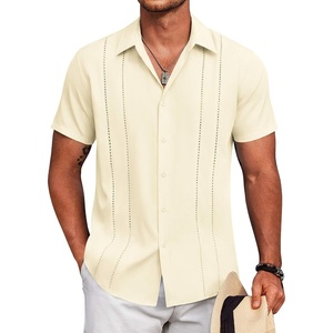 image:imageCOOFANDY Mens Cuban Guayabera Shirt Short Sleeve Button Down Shirts Summer Beach Vacation ShirtsLight Yellow