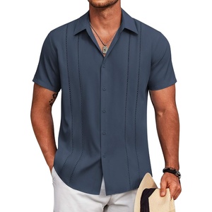image:imageCOOFANDY Mens Cuban Guayabera Shirt Short Sleeve Button Down Shirts Summer Beach Vacation ShirtsNavy Blue