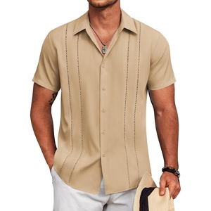 image:imageCOOFANDY Mens Cuban Guayabera Shirt Short Sleeve Button Down Shirts Summer Beach Vacation ShirtsTan