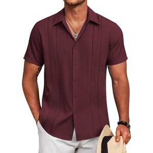 image:imageCOOFANDY Mens Cuban Guayabera Shirt Short Sleeve Button Down Shirts Summer Beach Vacation ShirtsWine Red