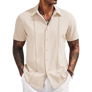 image:imageCOOFANDY Mens Cuban Guayabera Short Sleeve Shirt Casual Summer Beach Tops Button Down Untucked ShirtsBeige
